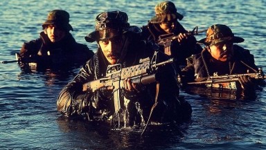 Seal team emerging from water